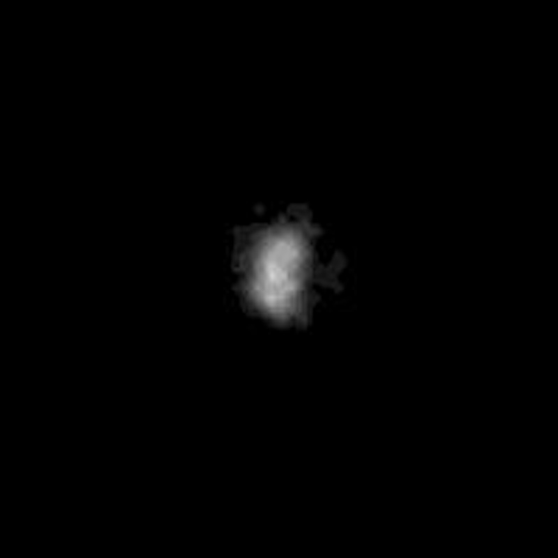 Fuzzy, oblong gray object on black background.
