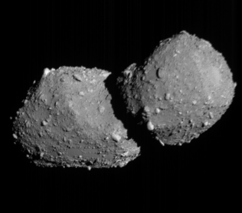 Asteroid flybys: Two big lumps made up of smaller rocks that look stuck together.