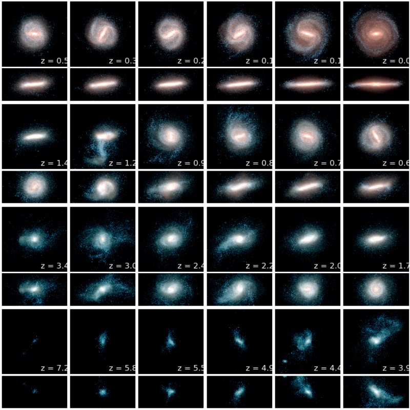 Galaxy flipped: 48 panels showing a spiral galaxy from different angles.