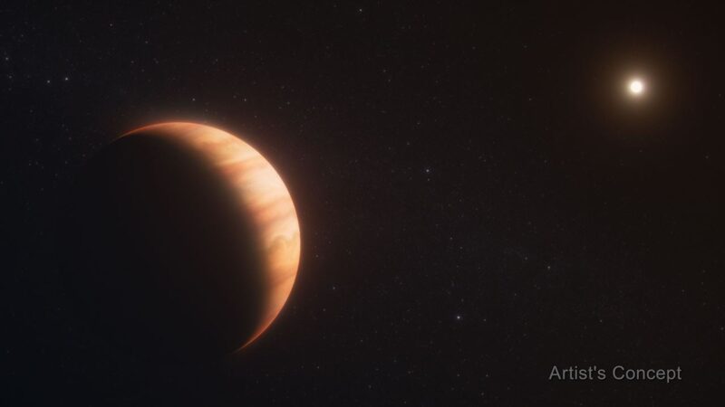 Planet survived: A Jupiter-like planet with bands and a distant point of light at upper right.