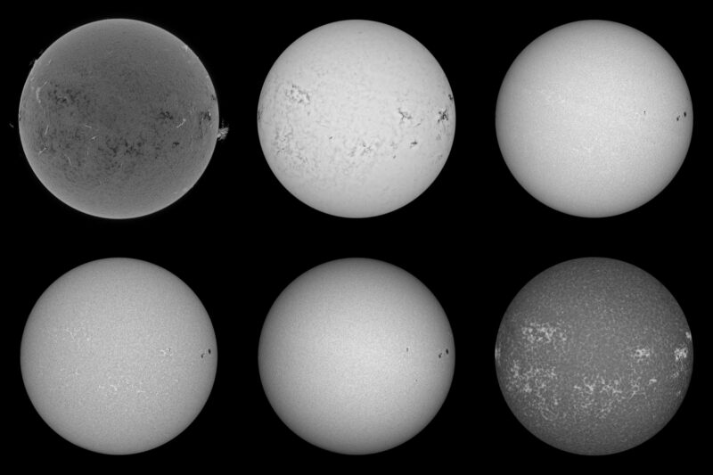 The sun, seen as six spheres in different bright colors.