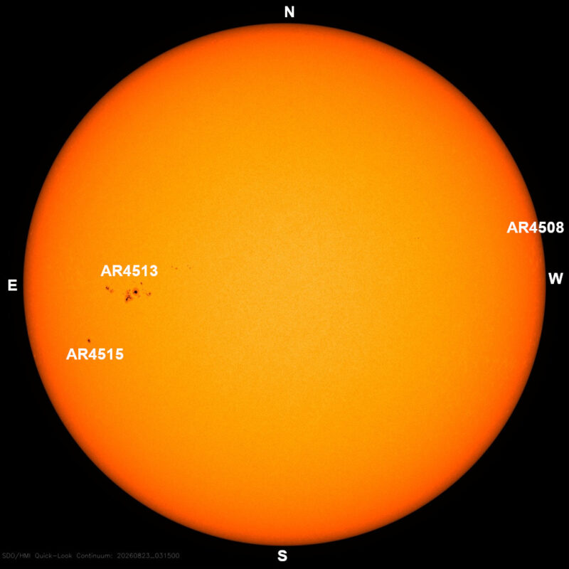 The sun, seen as a large yellow sphere with dark spots, each labeled.