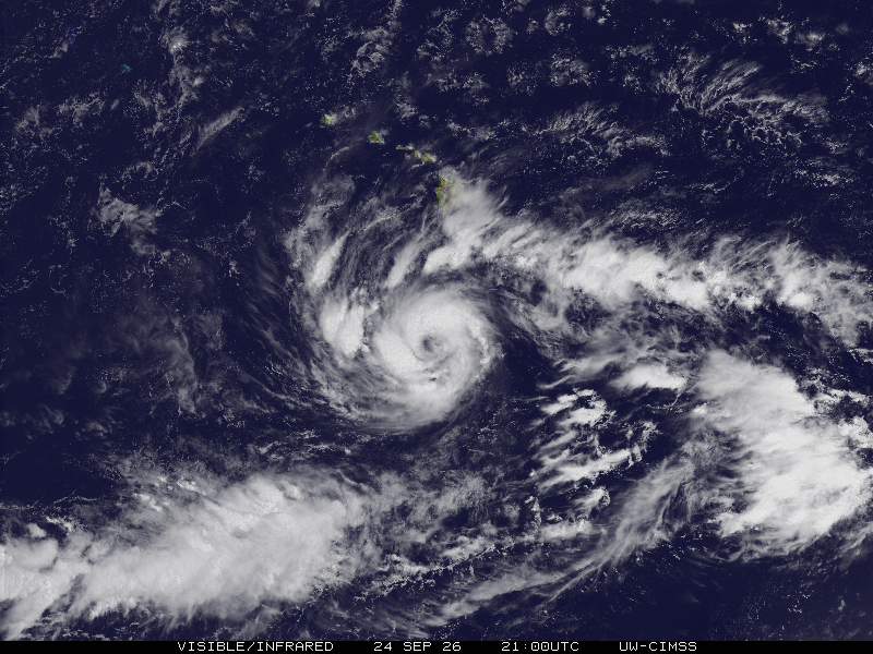 Satellite image of Hurricane Nolo south of Hawaii.