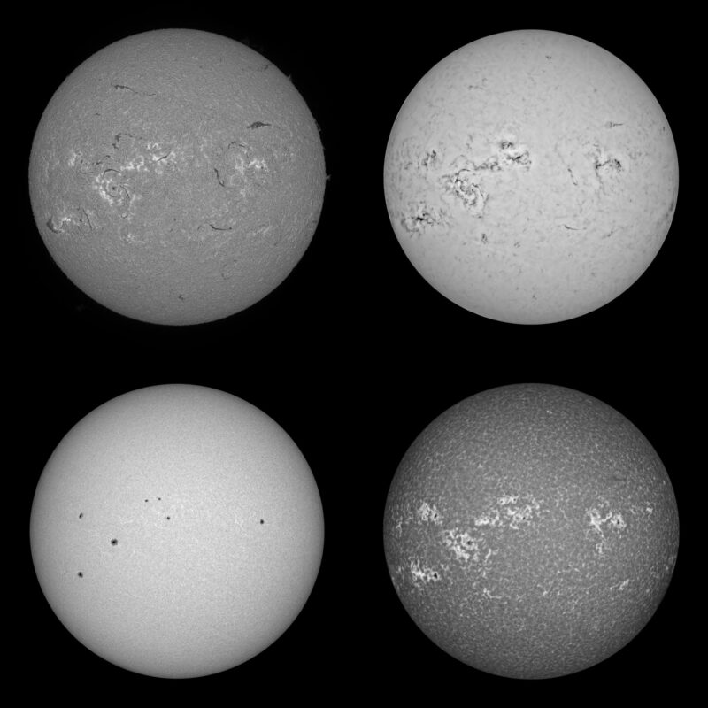 The sun, seen as four gray spheres.