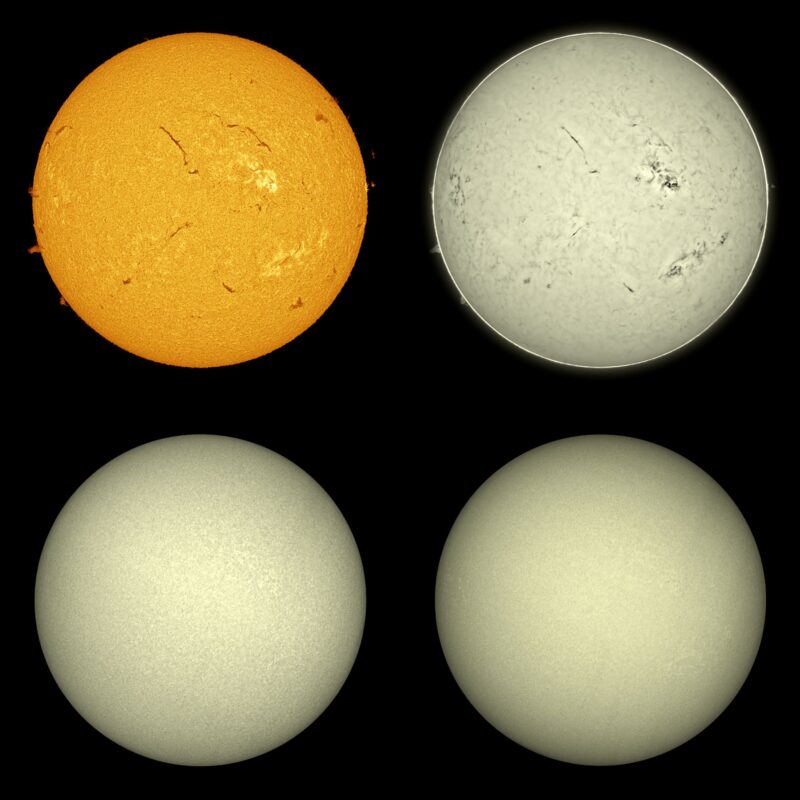 The sun, seen as four spheres in different bright colors.