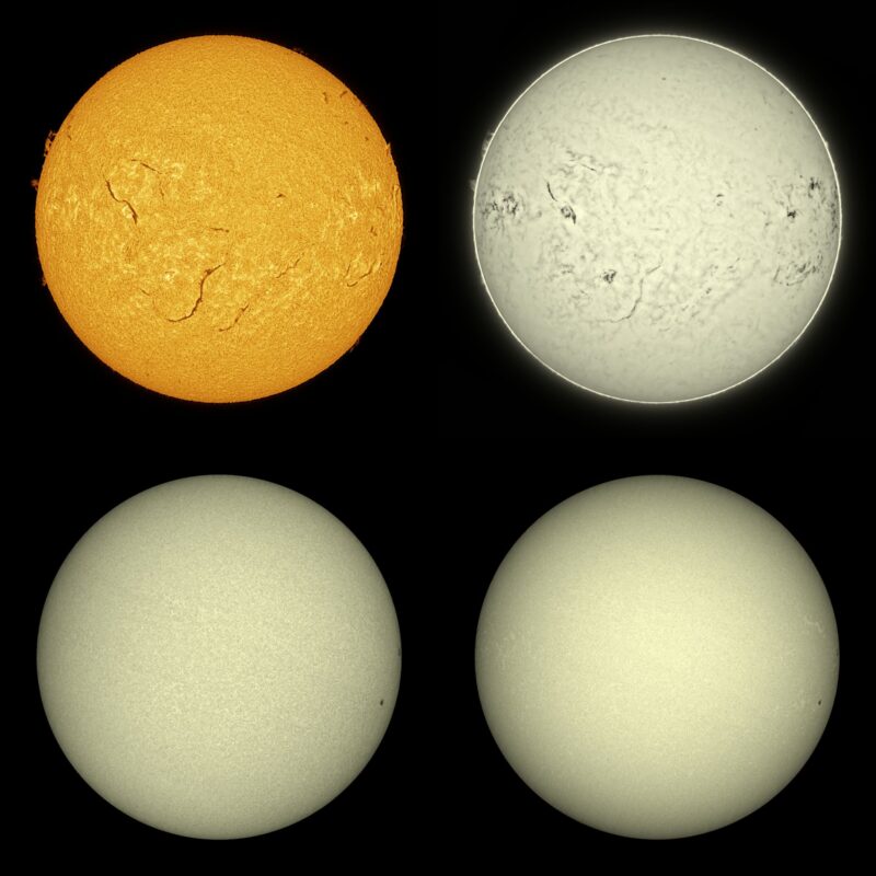 The sun, seen as four spheres in different bright colors.