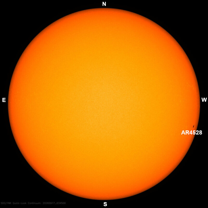 The sun, seen as a large yellow sphere with dark spots, each labeled.