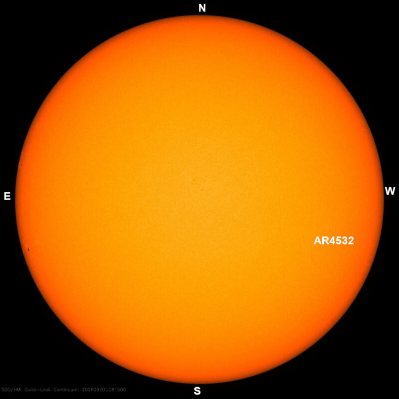 The sun, seen as a large yellow sphere with dark spots, each labeled.