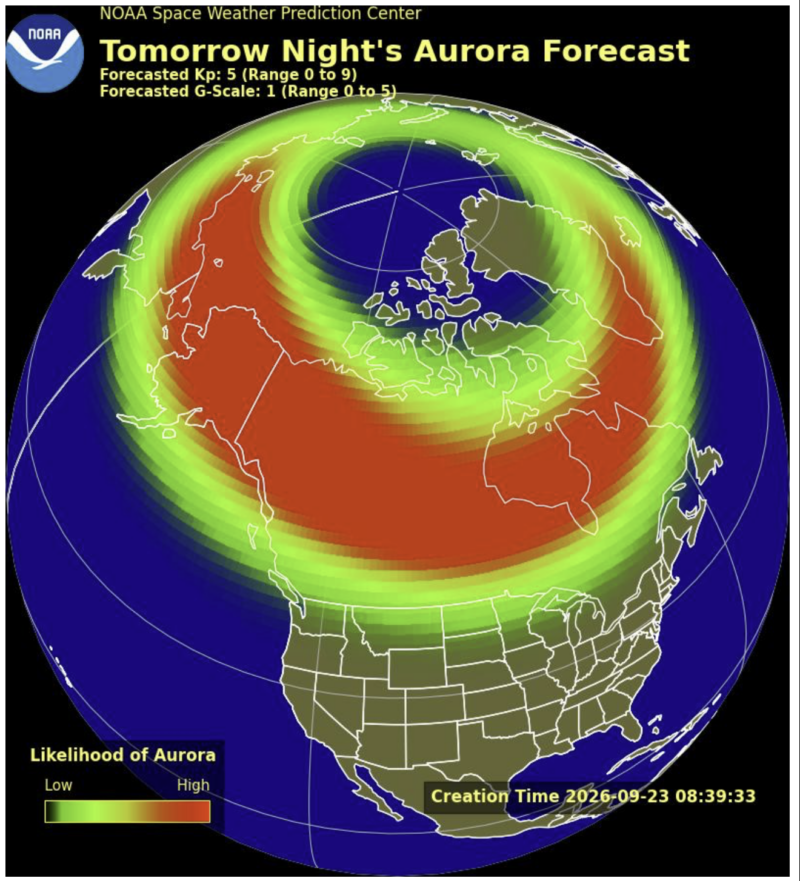 Globe of northern part of Earth with wide green oval swath around northern parts.