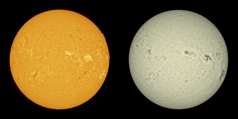 The sun, seen as two spheres, one yellow and one gray.