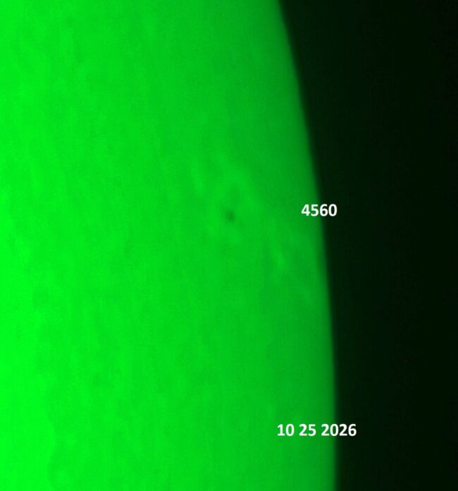 The sun, seen as a green sectional sphere with dark spots, each labeled.