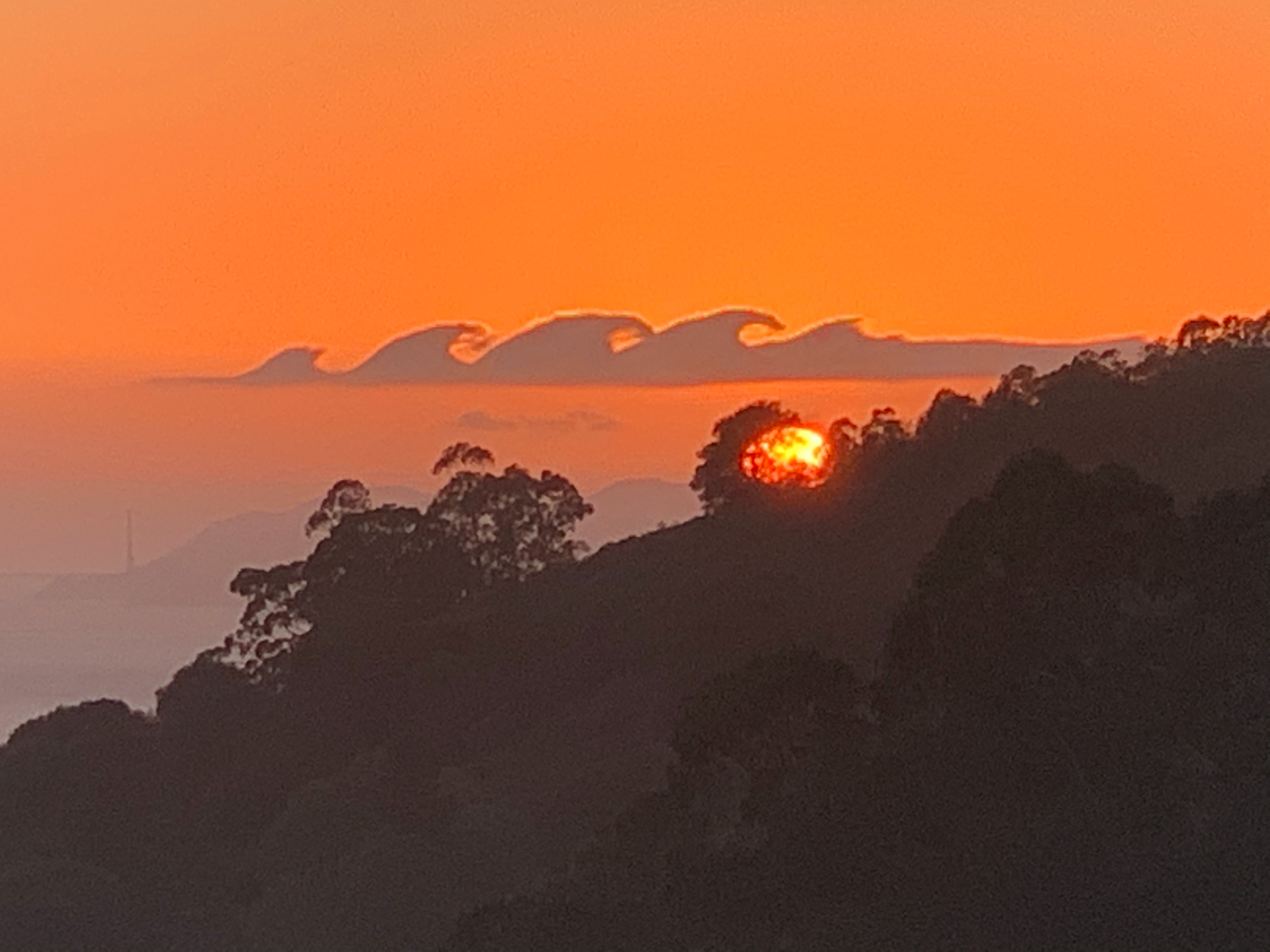 Community photo by Charlie Baxter | Kelvin-Helmholtz clouds over Marin/Golden Gate Bridge taken from Berkeley, CA